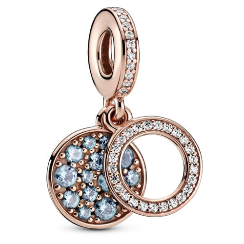 Sparkling Light Blue Disc Double Dangle Charm