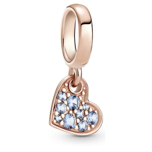 Light Blue Pavé Tilted Heart Dangle Charm