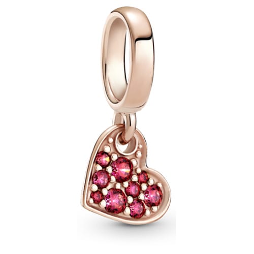 Red Pavé Tilted Heart Dangle Charm