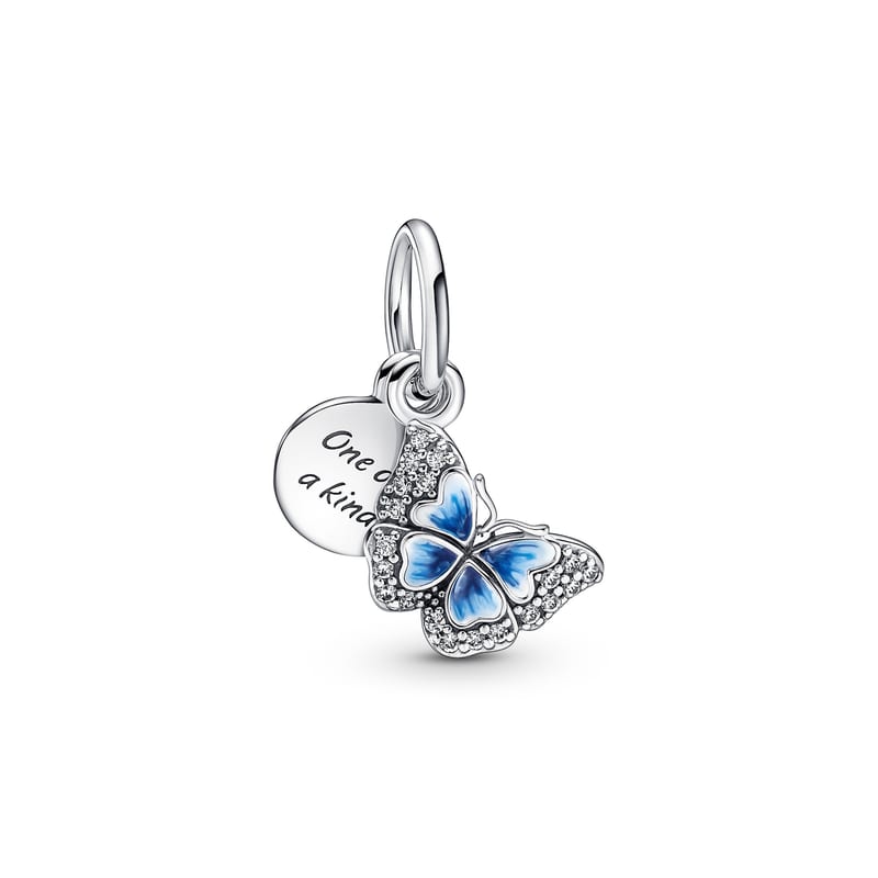 Blue Butterfly Quote Double Dangle Charm