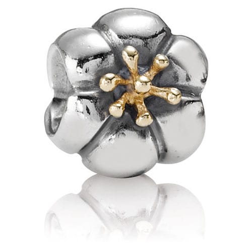 Silver Flower with Gold Tip Charm