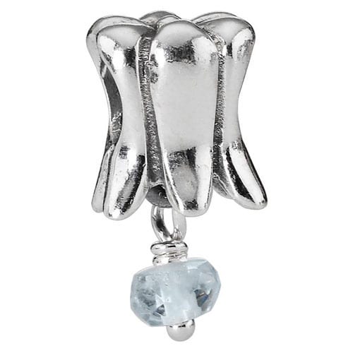 Silver Tulip with Aquamarine Charm
