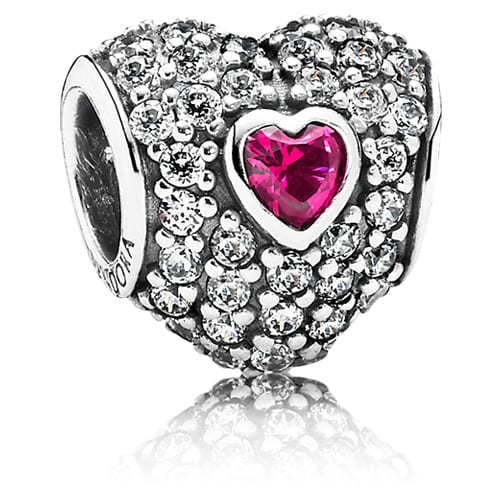 In my heart, clear cz & synthetic ruby