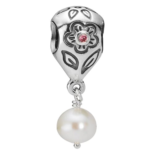 Pink Flower with Pearl Dangle Charm