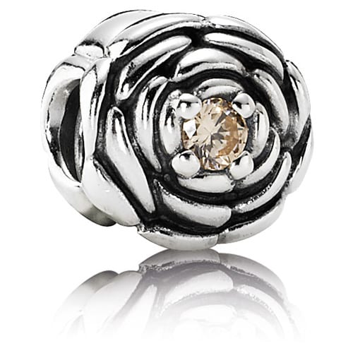 Blooming Rose Charm with Champagne CZ