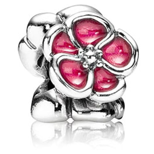 Poppy flower silver charm with red enamel