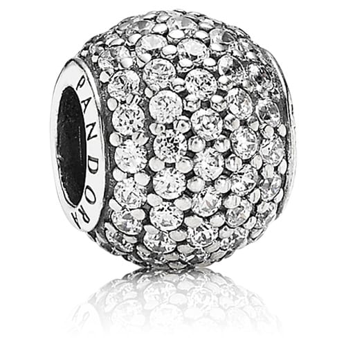 Abstract pave silver charm with cubic zirconia