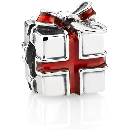 Present silver charm with red enamel
