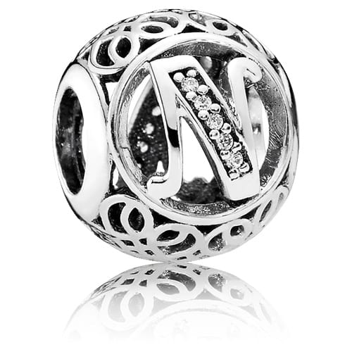 Vintage Letter N Charm with Clear Zirconia