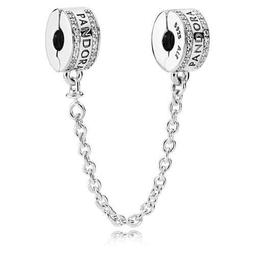 Pandora Logo Safety Chain, Clear CZ