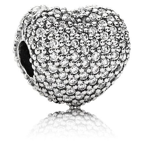 Heart pave silver clip with cubic zirconia