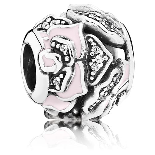 Delicate Rose Charm with Pink Enamel