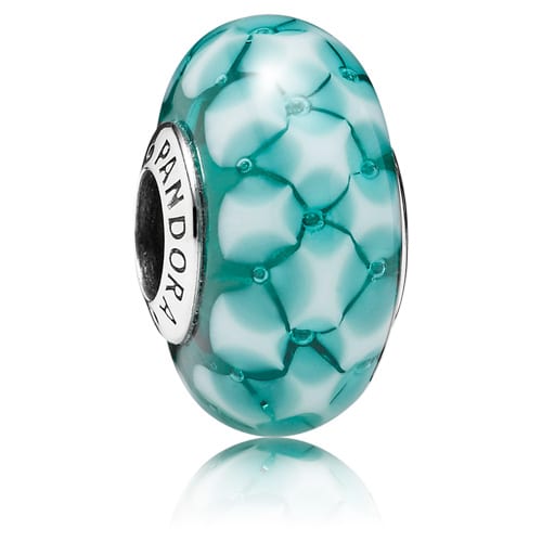 Teal Lattice Murano Glass Charm