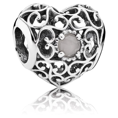 June Signature Heart Charm - Grey Moonstone