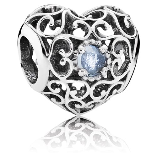 March Signature Heart Charm - Aqua Blue Crystal