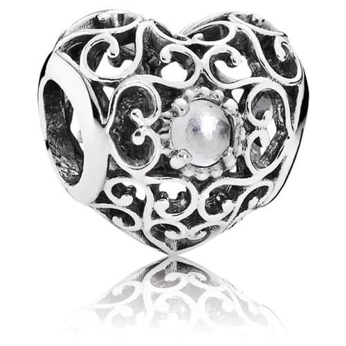 April Signature Heart Charm - Rock Crystal