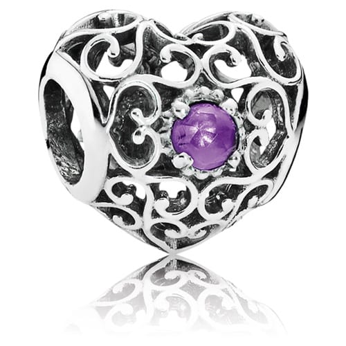 February Signature Heart Charm - Synthetic Amethyst