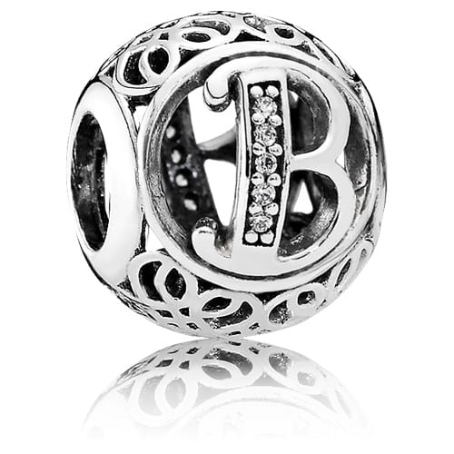 Vintage Letter B Charm with Clear Zirconia