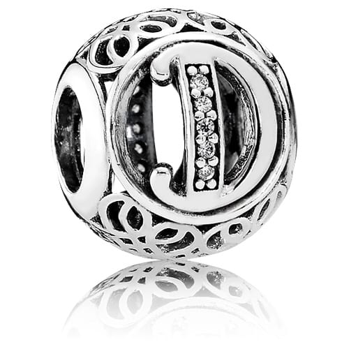 Vintage Letter D Charm with Clear Zirconia