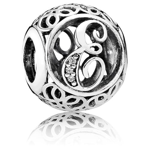 Vintage Letter E Charm with Clear Zirconia
