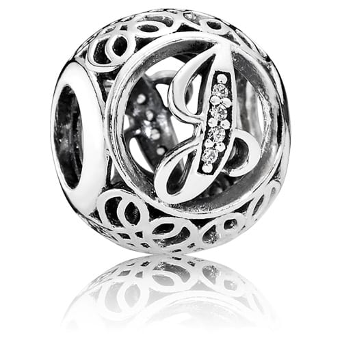 Vintage Letter J Charm with Clear Zirconia