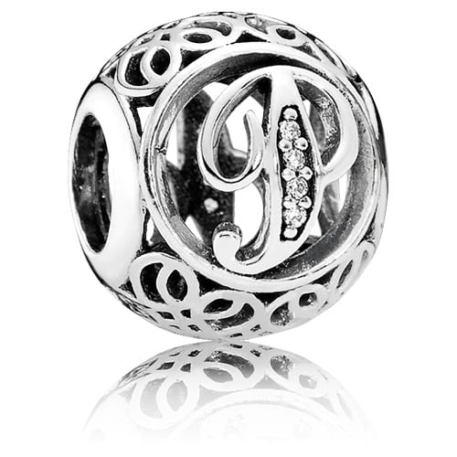 Vintage Letter P Charm with Clear Zirconia