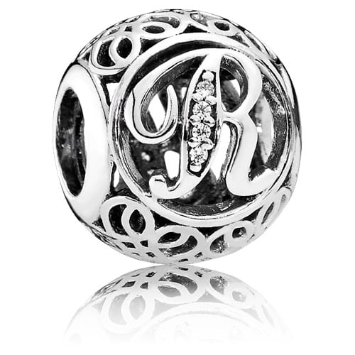 Vintage Letter R Charm with Clear Zirconia