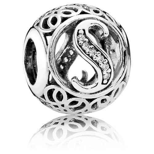 Vintage Letter S Charm with Clear Zirconia