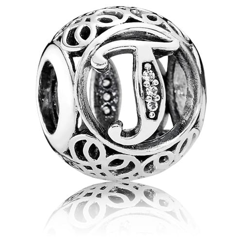 Vintage Letter T Charm with Clear Zirconia