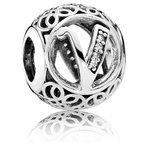 Vintage Letter V Charm with Clear Zirconia