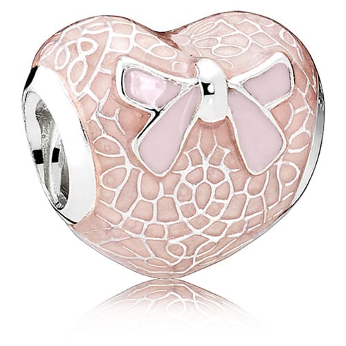 Pink Bow and Lace Heart Charm