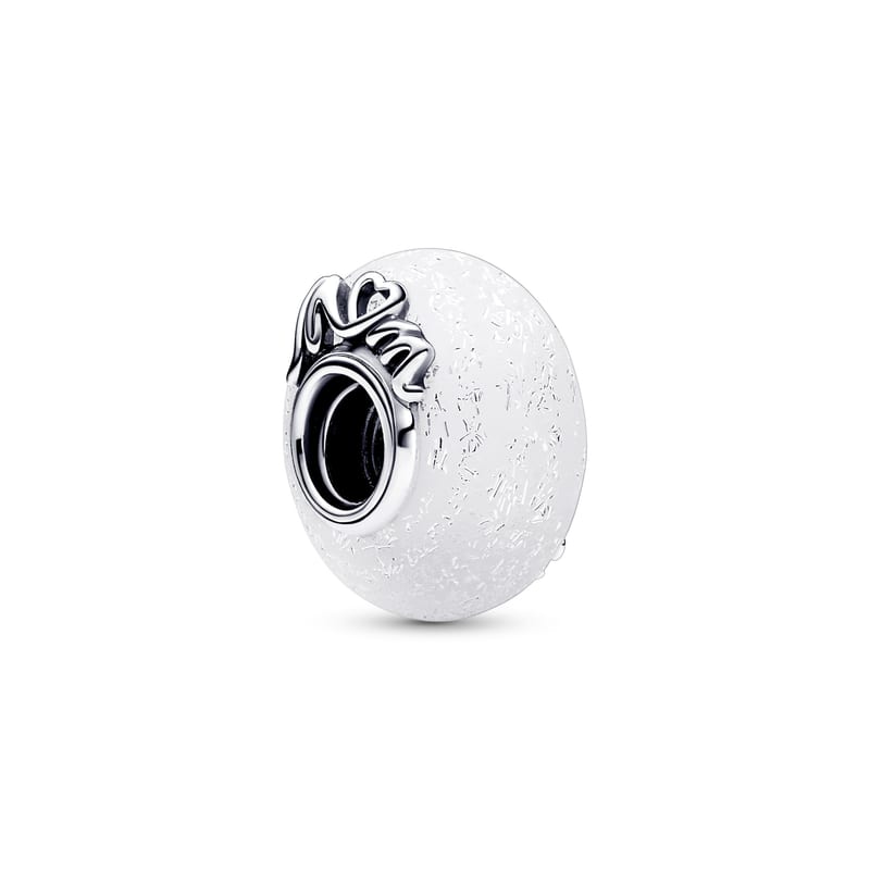 Glittery White Murano Glass Mom & Love Charm