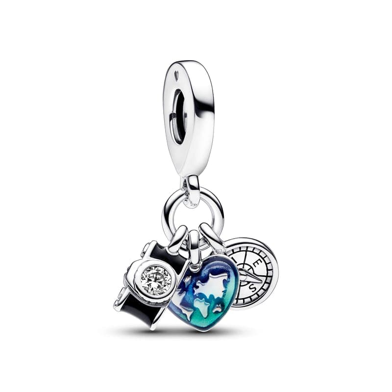 Pandora Camera, Heart & Compass Triple Dangle Charm 792703C01 792703 — Foto 1 von 1