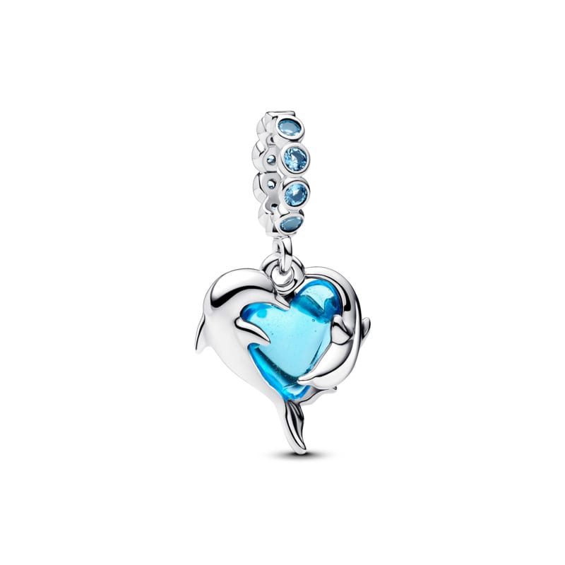 Blue Murano Dolphin Glass Dangle Charm