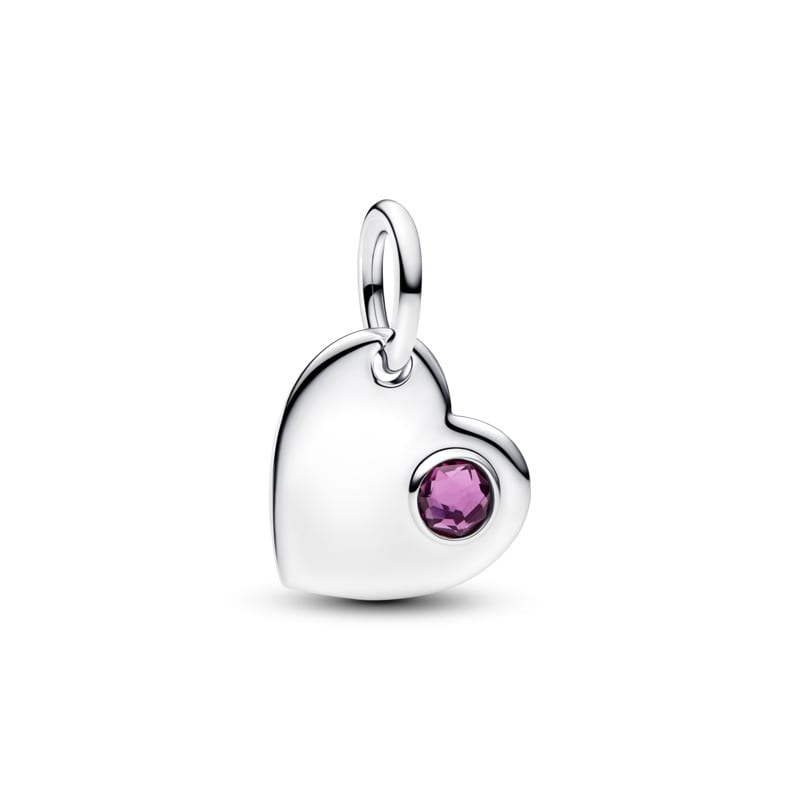 February Engravable Heart Purple Stone Heart Dangle Charm
