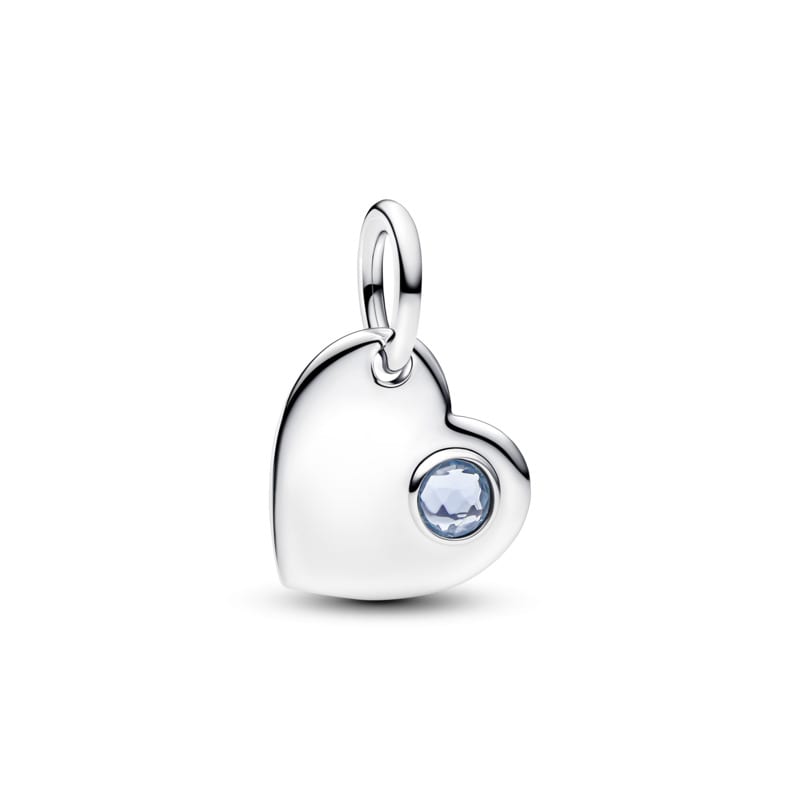 March Engravable Aqua Blue Stone Heart Dangle Charm