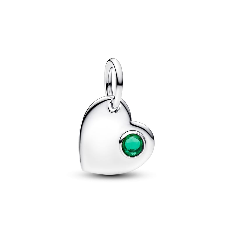 May Engravable Heart Green Stone Dangle Charm