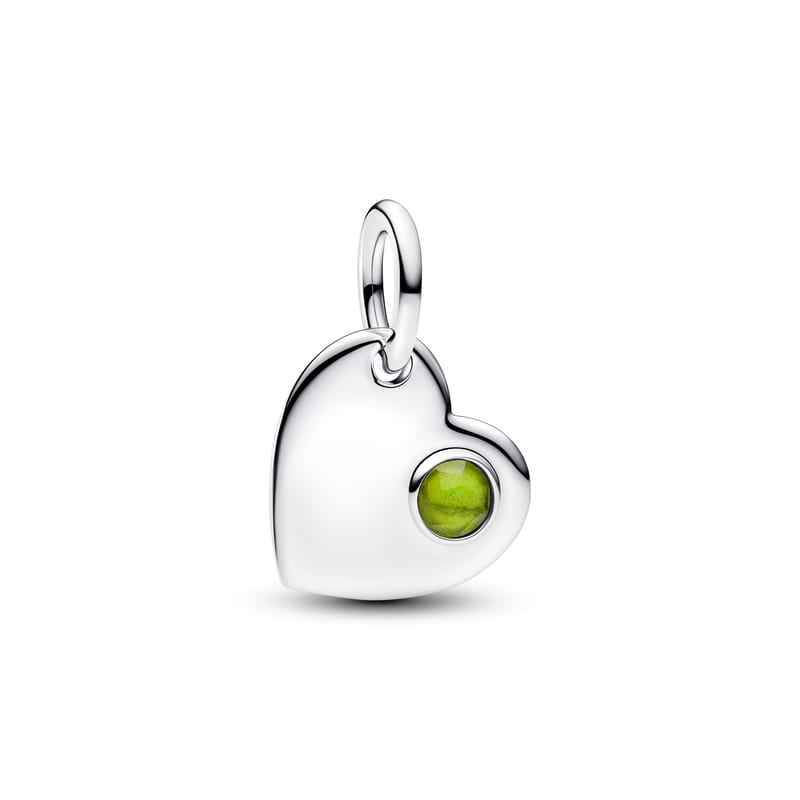 August Engravable Heart Spring Green Stone Dangle Charm