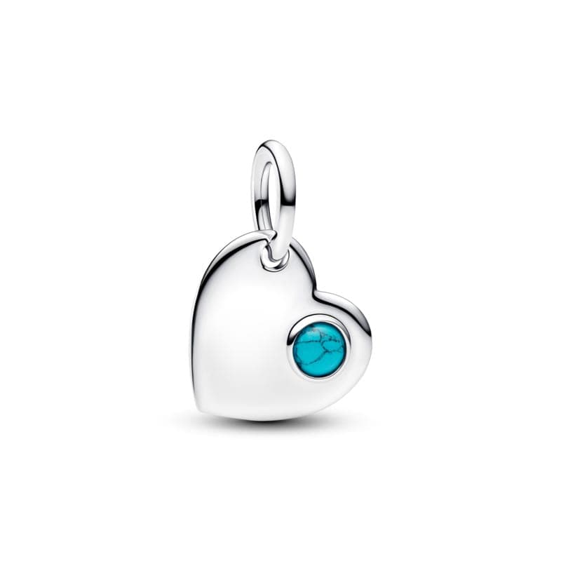 Pandora Engravable Heart Turquoise Blue Stone Dangle Charm 794295C12 794295 — Foto 1 von 1