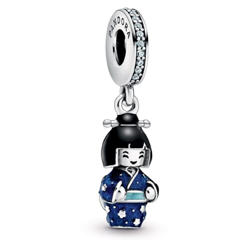 Japanese Doll in Blue Kimono Dangle Charm