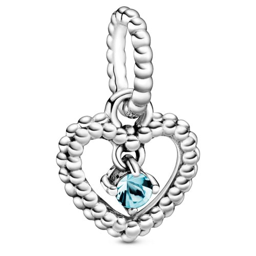Aqua Blue Beaded Heart / March Birthstone Pendant Charm