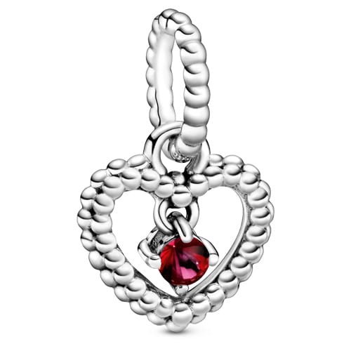 Blazing Red Beaded Heart / July Birthstone Pendant Charm