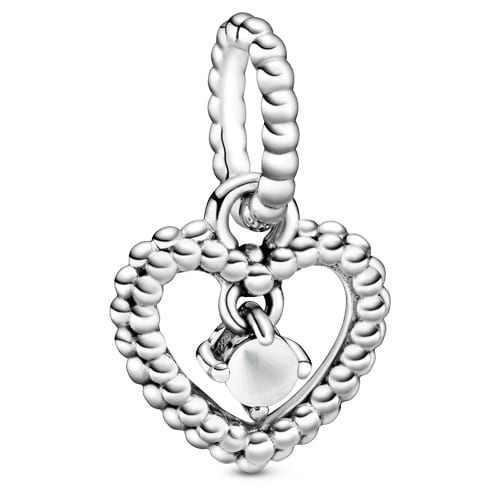 Milky White Beaded Heart / April Birthstone Pendant Charm