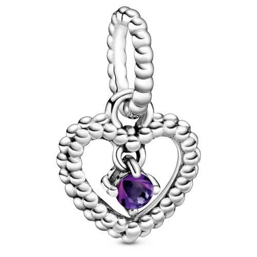 Purple Beaded Heart / February Birthstone Pendant Charm