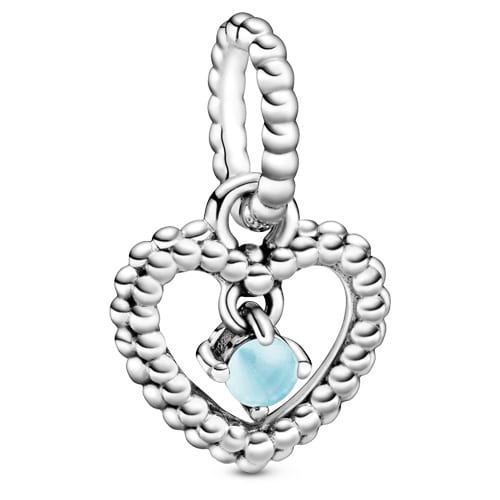 Sky Blue Beaded Heart / December Birthstone Pendant Charm