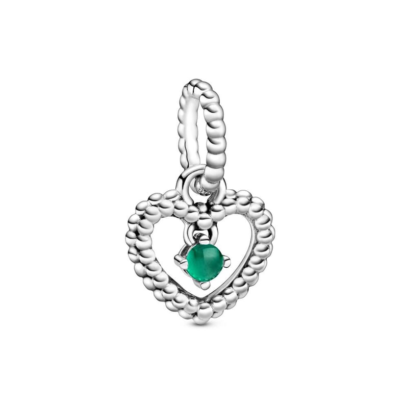 Rainforest Green Beaded Heart / May Birthstone Pendant Charm