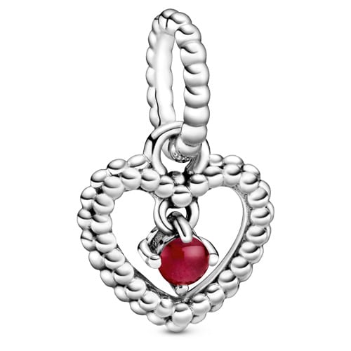 Dark Red Beaded Heart / January Birthstone Pendant Charm
