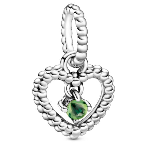 Spring Green Beaded Heart / August Birthstone Pendant Charm
