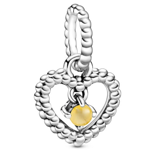 Honey Beaded Heart / November Birthstone Pendant Charm