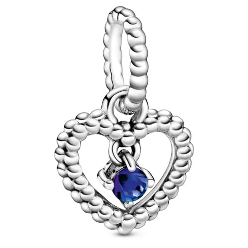 Sea Blue Beaded Heart / September Birthstone Pendant Charm